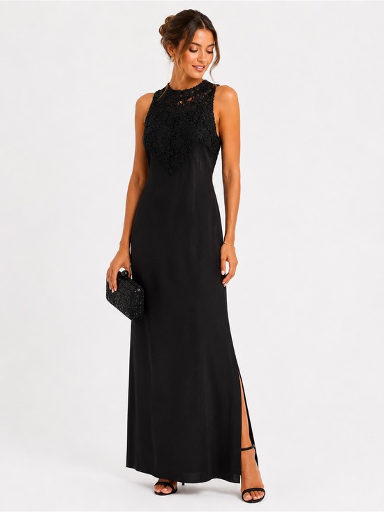 Faviana Dresses & Skirts - FAVIANA Black Beaded Illusion Halter Gown
